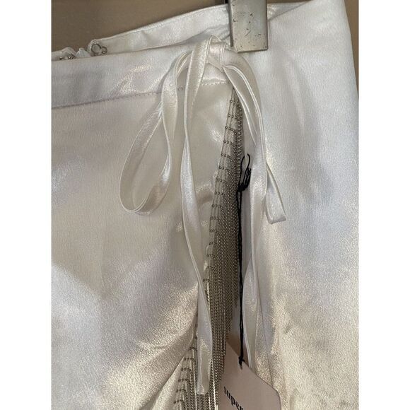 Superdown Penelope white satin Fringe mini Skirt NWT Revolve $68 - Picture 12 of 13